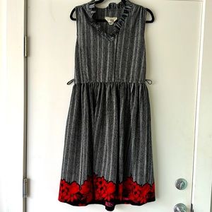 Vintage Sleeveless Dress Ruffle Collar Stripes Floral Size 9/10 by Sears